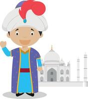 Mogul Karikatur Charakter mit taj Mahal Illustration. Illustration. Kinder Geschichte Sammlung. vektor