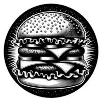 schwarz und Weiß Illustration von ein lecker gegrillt Cheeseburger vektor