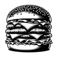 schwarz und Weiß Illustration von ein lecker gegrillt Cheeseburger vektor