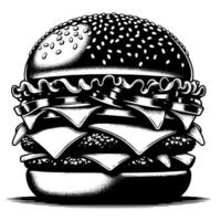 schwarz und Weiß Illustration von ein lecker gegrillt Cheeseburger vektor