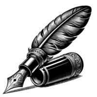 svart och vit illustration av en fontän penna vektor