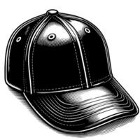 svart och vit illustration av en enda baseboll keps vektor