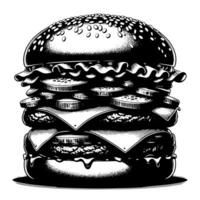 schwarz und Weiß Illustration von ein lecker gegrillt Cheeseburger vektor