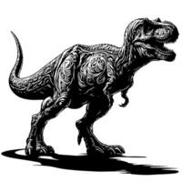 svart och vit illustration av en t Rex dinosaurie vektor