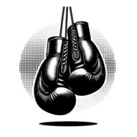 svart och vit illustration av suspenderad boxning handskar vektor