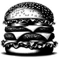 schwarz und Weiß Illustration von ein lecker gegrillt Cheeseburger vektor