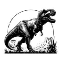 svart och vit illustration av en t Rex dinosaurie vektor