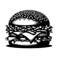 schwarz und Weiß Illustration von ein lecker gegrillt Cheeseburger vektor