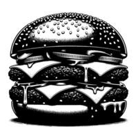 schwarz und Weiß Illustration von ein lecker gegrillt Cheeseburger vektor