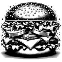 schwarz und Weiß Illustration von ein lecker gegrillt Cheeseburger vektor