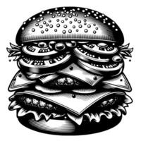 schwarz und Weiß Illustration von ein lecker gegrillt Cheeseburger vektor