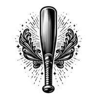 svart och vit illustration av en enda baseboll fladdermus vektor