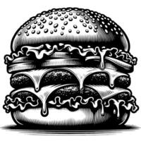 schwarz und Weiß Illustration von ein lecker gegrillt Cheeseburger vektor