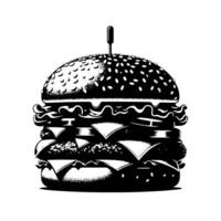 schwarz und Weiß Illustration von ein lecker gegrillt Cheeseburger vektor