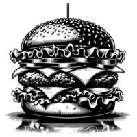 schwarz und Weiß Illustration von ein lecker gegrillt Cheeseburger vektor