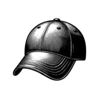 svart och vit illustration av en enda baseboll keps vektor