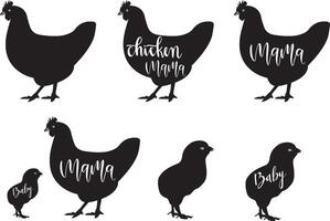 kyckling mamma och bebis, mamma höna, bebis kycklingar, kyckling, bruka design vektor