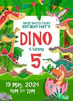 Kinder Geburtstag Party Flyer, Karikatur komisch Dinosaurier vektor