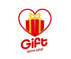 gåva låda och hjärta kärlek ikon, födelsedag gåvor affär vektor