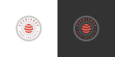 Sushi Logo und Abzeichen japanisch Essen Restaurant mit Sushi Lachs rollen asiatisch Küche Silhouette Illustration vektor