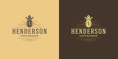 Kaffee Geschäft Logo Vorlage Illustration mit Bohne Silhouette gut zum Cafe Abzeichen Design und Speisekarte Dekoration vektor
