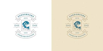 skaldjur logotyp eller tecken illustration fisk marknadsföra och restaurang emblem mall design fisk silhuett vektor
