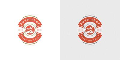 Sushi Logo und Abzeichen japanisch Essen Restaurant mit Lachs Sashimi asiatisch Küche Silhouette Illustration vektor