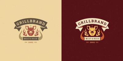 utegrill logotyp illustration grill biff hus eller bbq restaurang meny emblem gris huvud silhuett vektor
