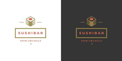 Sushi Logo und Abzeichen japanisch Essen Restaurant mit Sushi Lachs rollen asiatisch Küche Silhouette Illustration vektor