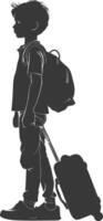 silhuett pojke reser med resväska silhuett full kropp svart Färg endast vektor