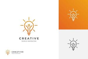 kreativ glücklich Menschen Clever Logo Symbol Design mit Licht Birne Grafik Symbol zum Kreativität Logo Vorlage vektor