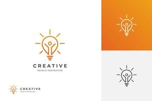 kreativ Lycklig människor smart logotyp ikon design med ljus Glödlampa grafisk symbol för kreativitet logotyp mall vektor