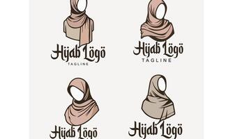 muslim kvinnors hijab mode logotyp uppsättning, hijab affär logotyp samling vektor