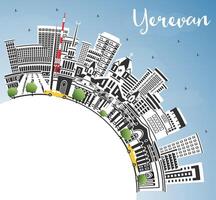 Yerevan armenia stad horisont med Färg byggnader, blå himmel och kopia Plats. Yerevan stadsbild med landmärken. företag resa och turism begrepp med historisk arkitektur. vektor