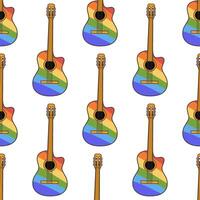 lgbt Flagge farbig akustisch Gitarre nahtlos Muster. Illustration im Karikatur Stil. 70er Jahre retro Clip Art Design. vektor