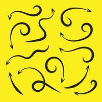 Hand gezeichnet Pfeil Symbol Satz. Pfeil Design skizzieren auf Gelb Hintergrund. vektor