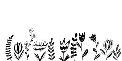 Hand gezeichnet Blumen- Illustration. minimalistisch Pflanze Silhouetten. einstellen Blumen. vektor