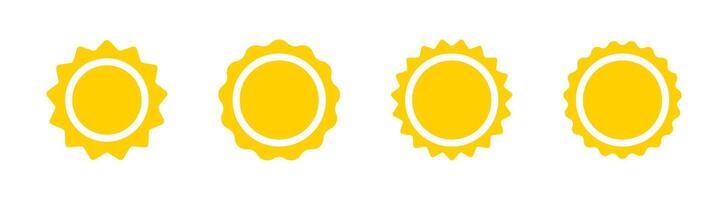 Gelb Sonne IkonenSonne Symbole. Sonnenschein Symbole. Sonnenaufgang oder Sonnenuntergang. vektor