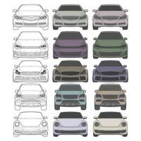 uppsättning av främre se illustration av isolerat markera Färg bil på vit bakgrund, fordon i en platt tecknad serie stil vektor