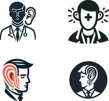 Auswahl von anspruchsvoll Hals-Nasen-Ohrenarzt Logos präsentiert auf ein knackig Weiß Hintergrund vektor