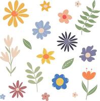 einstellen von bunt Blumen- Elemente, Wildblumen, belaubt Zweig, Hand gezeichnet Blume zum Dekor, Ostern, das Erntedankfest, Karte, Banner, Clip Art vektor