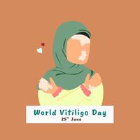 illustration en hijabi kvinna fattande själv kärlek och vitiligo på henne hud vektor