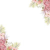 Rahmen mit Kranz mit Protea Blumen, kastanienbraun Rosen, Hortensien, Baumwolle, Palme Blätter, Schilf und getrocknet Pflanzen im Boho Stil. vektor