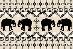 pixel mönster svart och vit med elefanter på bakgrund. vektor