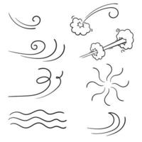 handgezeichneter Wind mit schwarzer dünner Linie Symbol-Doodle-Sammlung umfasst Sturm, Welle, Fließen und Wirbel. Vektor-Illustration vektor