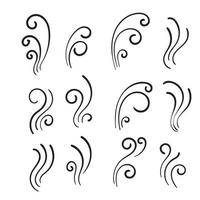 handgezeichnete Aromen verdampfen Symbole. riecht Vektorlinien-Icon-Set, heißes Aroma, Gestank oder Kochdampfsymbole, Geruchs- oder Dampf-, Rauch- oder Geruchszeichen vektor