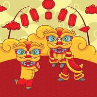 Chinesisches Neujahrsfest mit Löwentanz und Laterne vektor