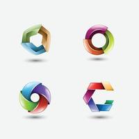 3D cirkel färgfull logotyp med glänsande blad vektorillustration vektor