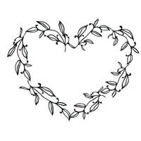 blommig line art hjärta ram för bröllop eller alla hjärtans dag-kort vektor