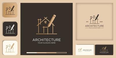 Architekturinspiration Logodesign, Skizzenzeichnung mit Stift und Visitenkartendesign vektor